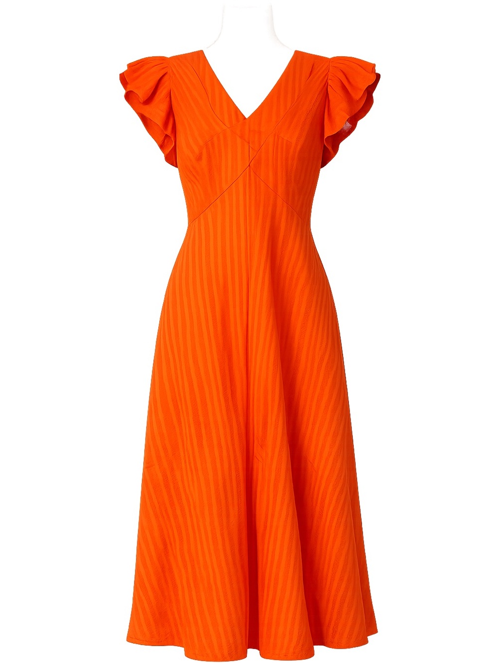 Marta Barón Orange Textured Flutter Sleeve Midi Dress M